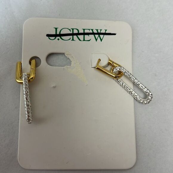 J. Crew BV034 Pavé crystal link earrings two tone NWT - Picture 6 of 8